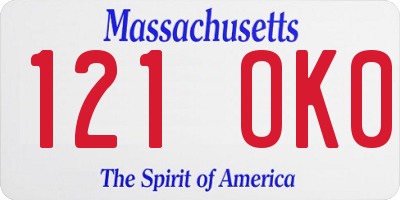 MA license plate 121OK0