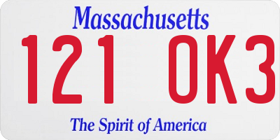 MA license plate 121OK3
