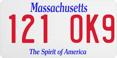 MA license plate 121OK9