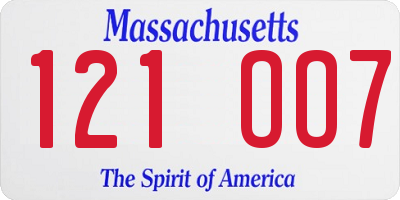 MA license plate 121OO7