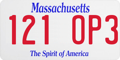 MA license plate 121OP3