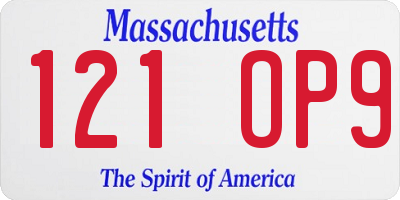 MA license plate 121OP9