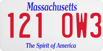 MA license plate 121OW3
