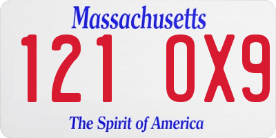 MA license plate 121OX9