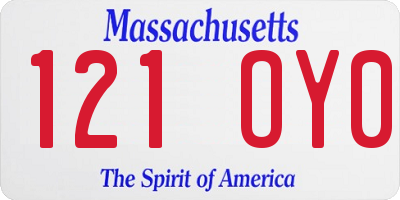 MA license plate 121OY0