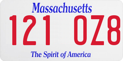MA license plate 121OZ8