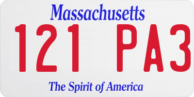 MA license plate 121PA3
