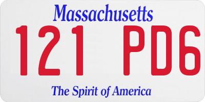 MA license plate 121PD6