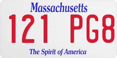 MA license plate 121PG8