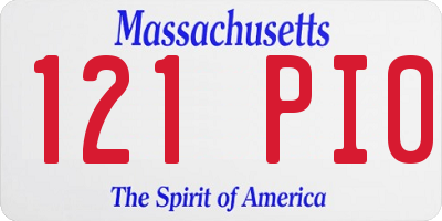 MA license plate 121PI0