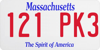 MA license plate 121PK3