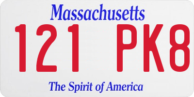 MA license plate 121PK8
