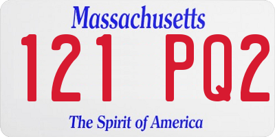 MA license plate 121PQ2