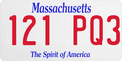 MA license plate 121PQ3