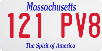 MA license plate 121PV8