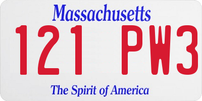 MA license plate 121PW3