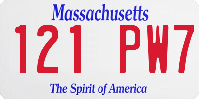 MA license plate 121PW7