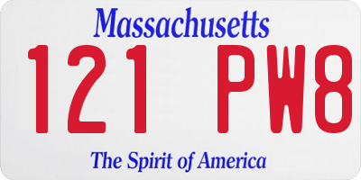 MA license plate 121PW8