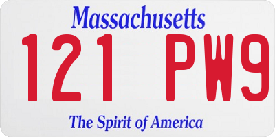 MA license plate 121PW9