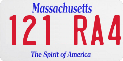 MA license plate 121RA4