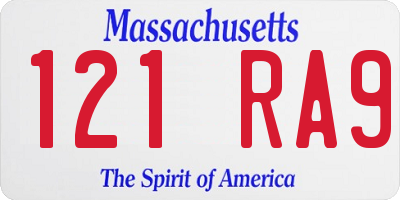 MA license plate 121RA9