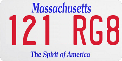 MA license plate 121RG8