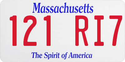 MA license plate 121RI7