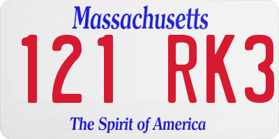 MA license plate 121RK3