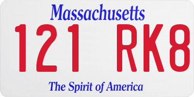 MA license plate 121RK8