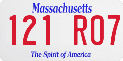 MA license plate 121RO7