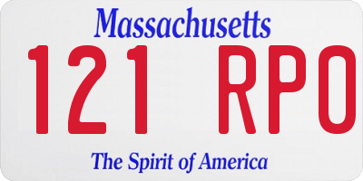 MA license plate 121RP0