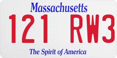 MA license plate 121RW3