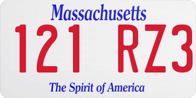 MA license plate 121RZ3