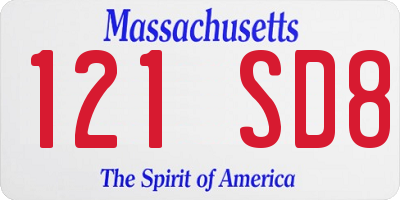 MA license plate 121SD8