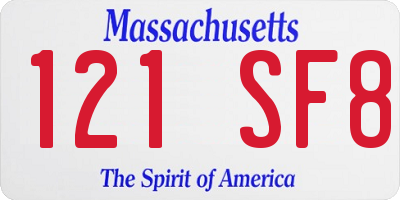 MA license plate 121SF8
