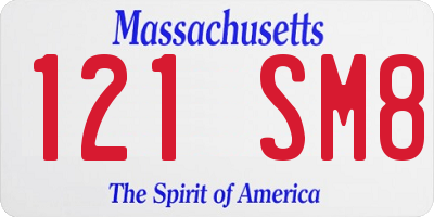 MA license plate 121SM8