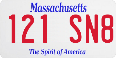 MA license plate 121SN8