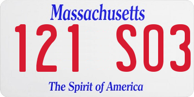 MA license plate 121SO3