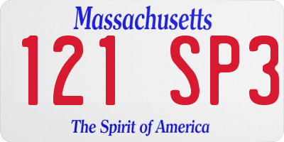 MA license plate 121SP3