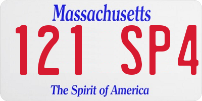 MA license plate 121SP4