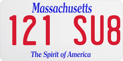 MA license plate 121SU8