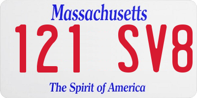 MA license plate 121SV8