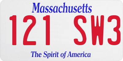 MA license plate 121SW3