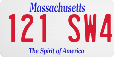 MA license plate 121SW4