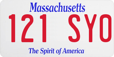MA license plate 121SY0
