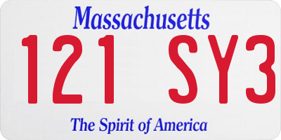 MA license plate 121SY3