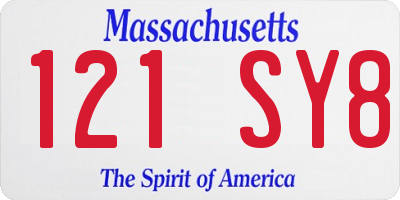 MA license plate 121SY8