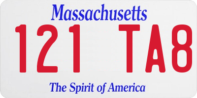 MA license plate 121TA8