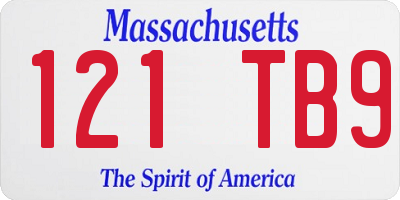 MA license plate 121TB9