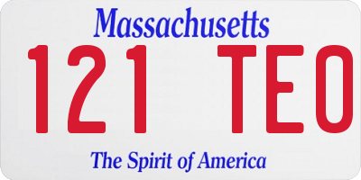 MA license plate 121TE0